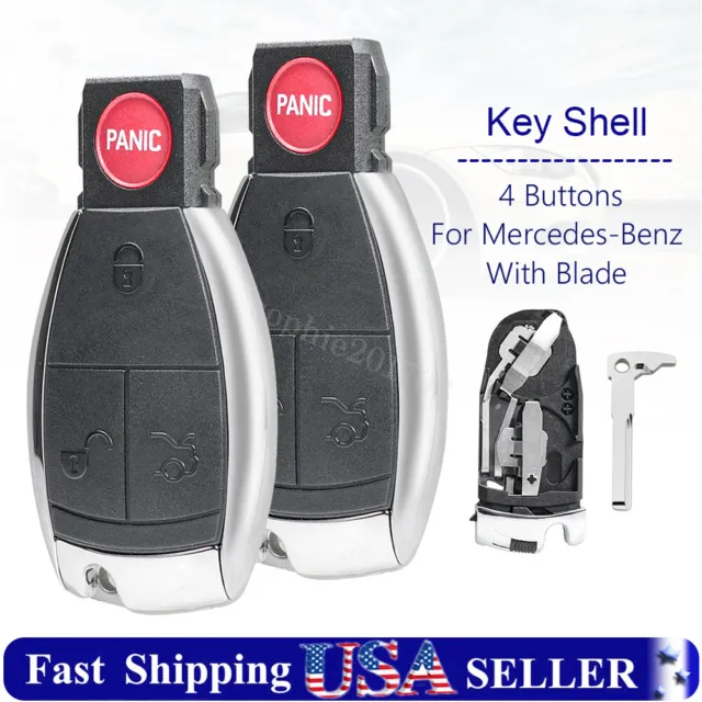 2 Remote Key Fob Shell Case & Battery Clip For Mercedes Benz E C R CL GL SLK