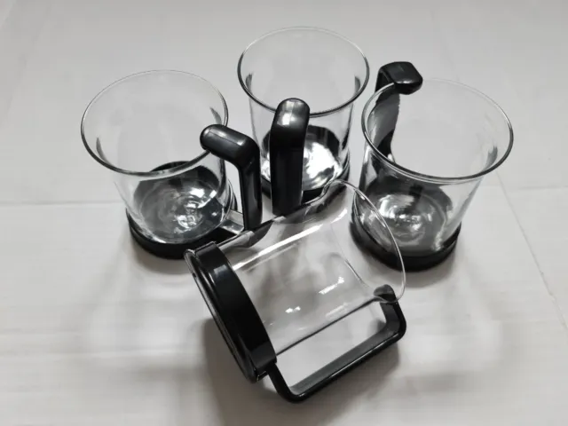 Vintage Bodum Bistro Brazil Drink Up Glass Mug and Black Holder set of 4  ~ VGC