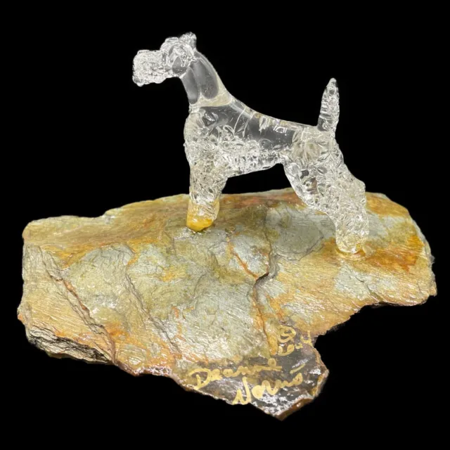 Vintage 2004 Cut Glass  Airedale Terrier Signed by Artist Deanne Norris