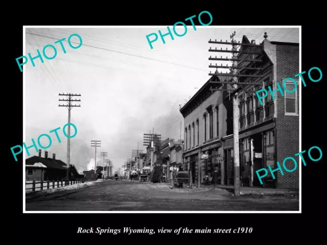 OLD LARGE HISTORIC PHOTO ROCK SPRINGS WYOMING VIEW OF THE MAIN STREET c1910