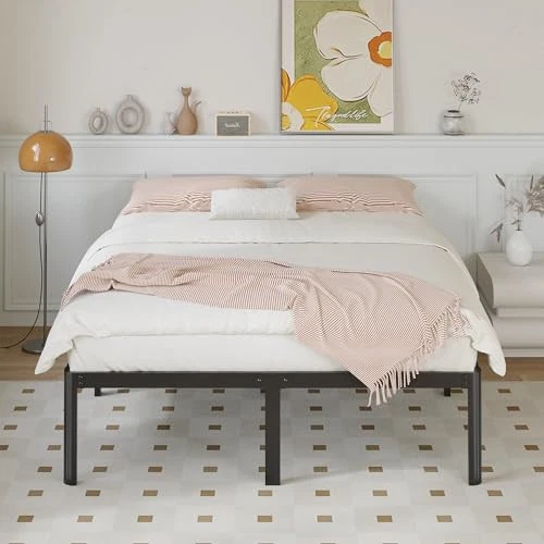 AMOBRO Low Bed Frame - Heavy Duty Metal King Bed Frame In Matte Black