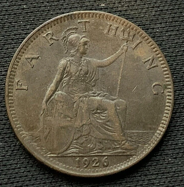 1926 UK 1 Farthing Coin AU  ( 1st year Issue ) High Grade World Coin   #C1377