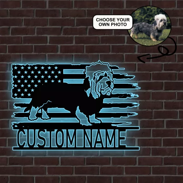 Personalized Dandie dinmont terrier one Dog American Flag Metal Sign Led Lights 3