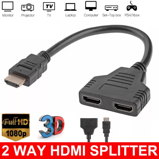 HDMI Splitter Verteiler Adapter PC TV Konsole 1in2 out 4K Full HD Stecker Buchse 3