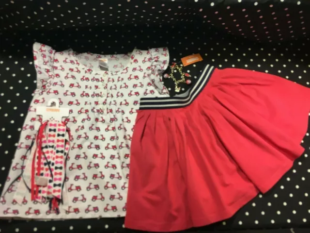 Gymboree Ciao Puppy Italy skirt top blouse bracelet hair pony elastic lot 7 8