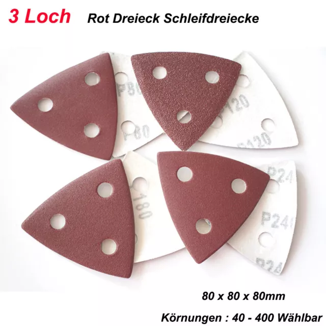 Rot Dreieck Schleifdreiecke 80x80x80mm Klett Schleifpapier Deltaschleifer 3 Loch