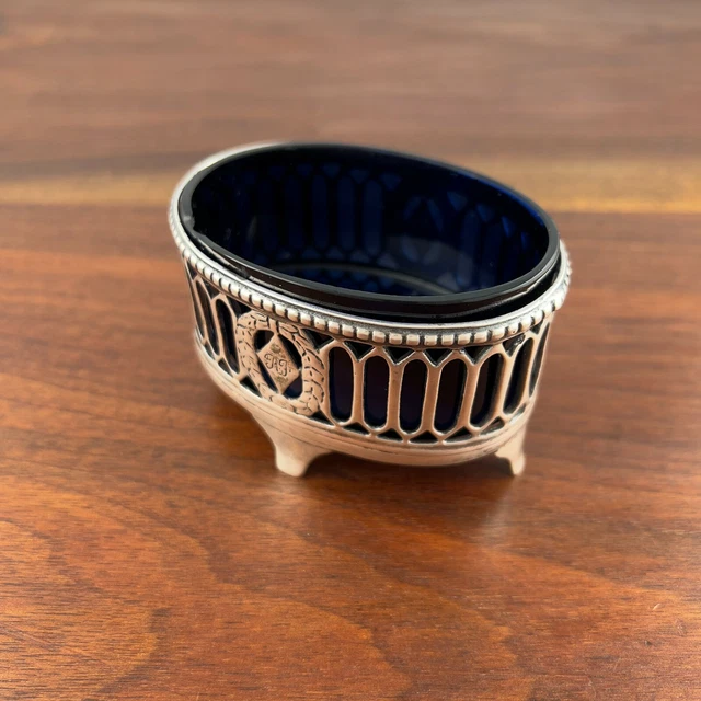 Early Daniel Rogers? Coin Silver Salt Cellar Pierced & Beaded 1800 Monogram Rf