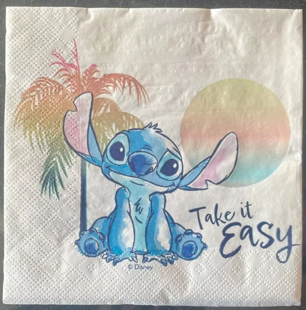 4 x Single party paper napkins decoupage - Disney Stitch - TAKE IT EASY "PARTY"