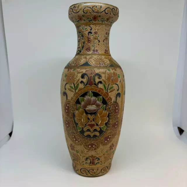 Vintage Japanese Satsuma Style Moriage  VASE 10"