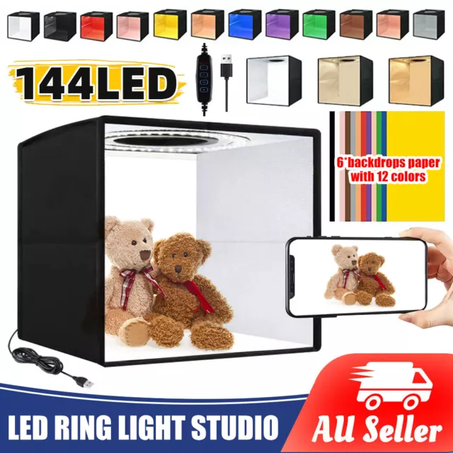 Photography Light Box 40CM Tent Foldable Studio 6 Backdrop 144 LED Dimmable Kit