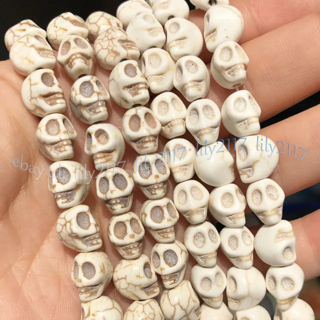 10x12mm White Turquoise Carved Skull Head Gemstone Loose Beads 15''
