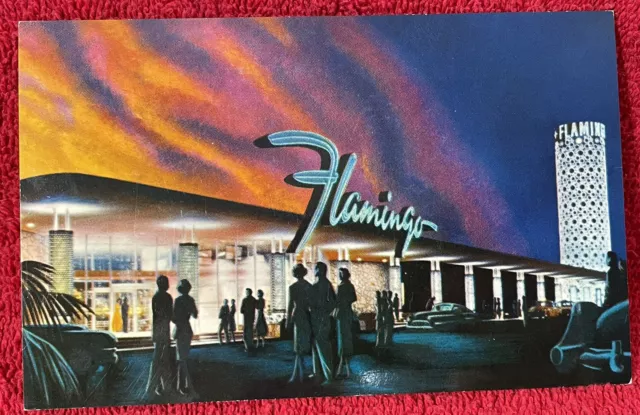 Las Vegas Nv Flamingo Casino/Hotel Entrance Night View Chrome Postcard