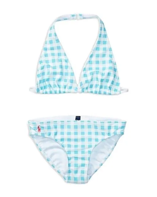 NWT Ralph Lauren Childrenswear Girls' Blue Gingham Two Piece Swimsuit Sz 14 $60