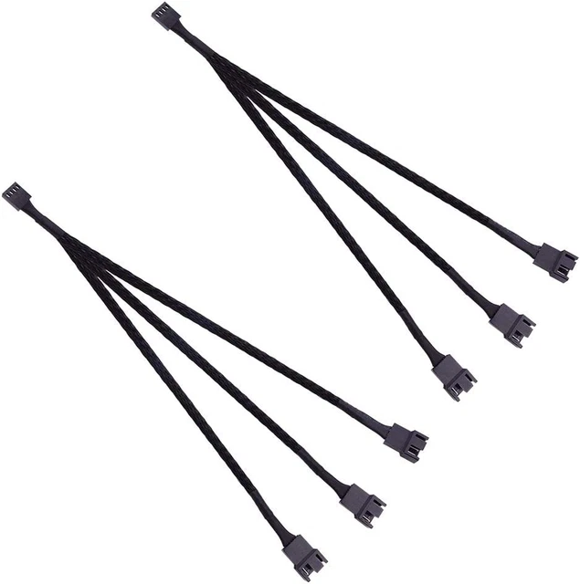(2 Pack) 4-Pin PWM Fan Power Supply Cable 1 to 3 Splitter 3 Way PC Case Internal