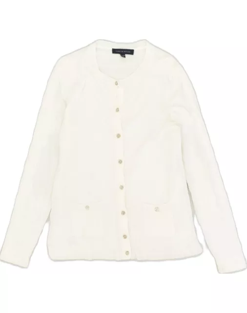 TOMMY HILFIGER Womens Cardigan Sweater Small White Cotton AE67