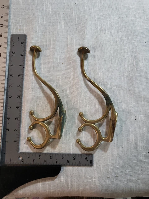 2 Coat Hooks Mission House Clothes Tree Bath Robe Rustic Brass Vintage