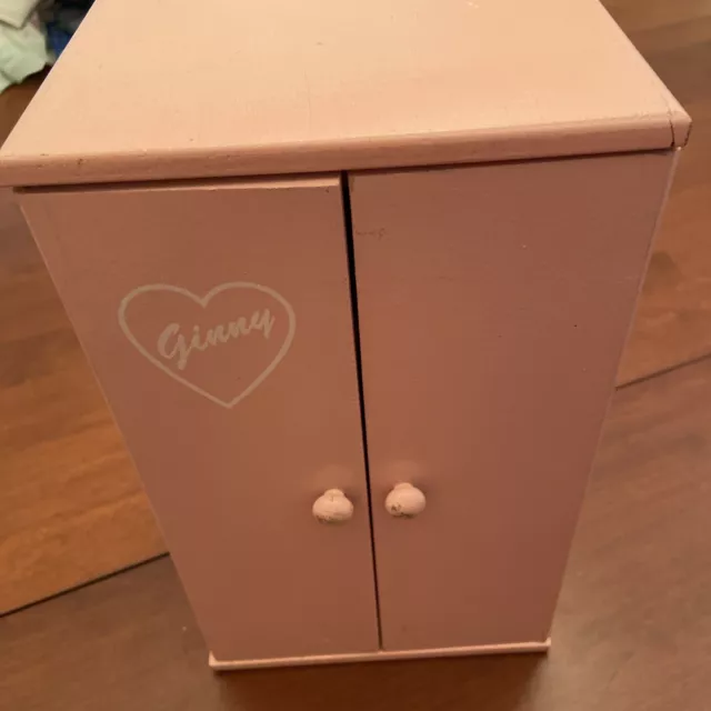 Vtg Vogue Ginny Doll Pink Wooden Wardrobe Closet Armoire #6922 With 3 Hangers