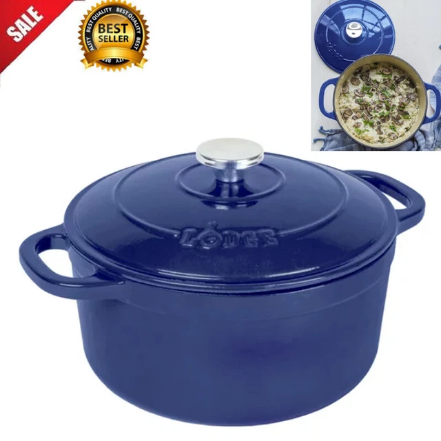 NEW Round Cast Iron 5.5 Quart Enameled Dutch Oven Cookware Pot with Lid Indigo
