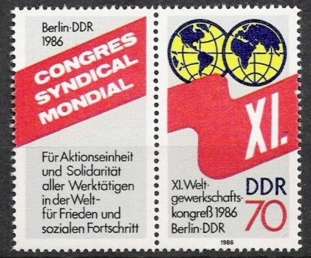 DDR Nr.3049 ZF ** Weltgewerkschaftskongreß 1986, postfrisch