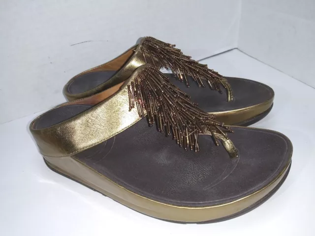 FITFLOP 336 012 WOMEN S Bronze Leather Cha Cha Thong Sandals Size