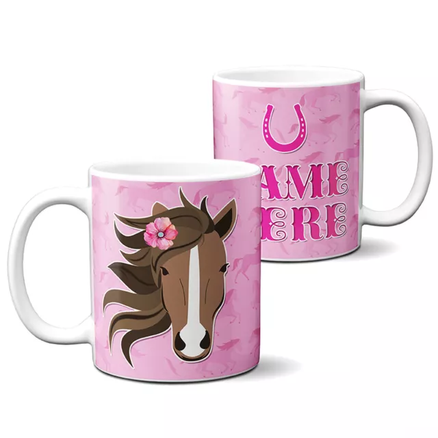 Personalised Pink Horse Mug Pony Lover Horse Riding Horseshoe Girls Gift KSP239