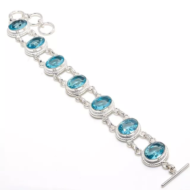 Aquamarin Edelstein Handmade 925 Sterlingsilber Schmuck Armband Größe