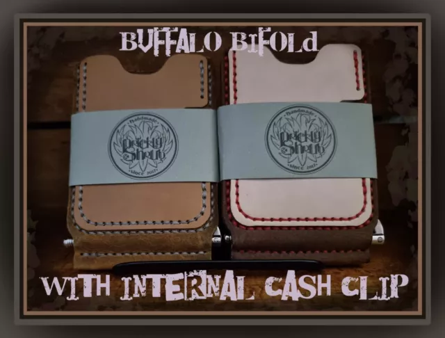 Buffalo Hide Bi-fold Leather Veg Tan Wallet With Cash Clip