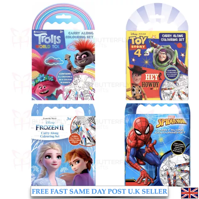 Carry Along Colouring Pad Party Activity Set Trolls Spiderman Toy Story Frozen