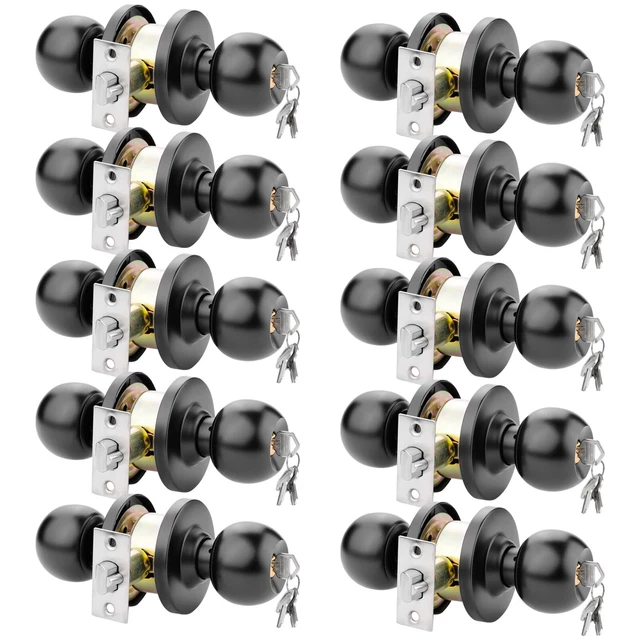 Matte Black Round Ball Keyed Door Knob Handle Lock Entry Privacy Passage w/ Key