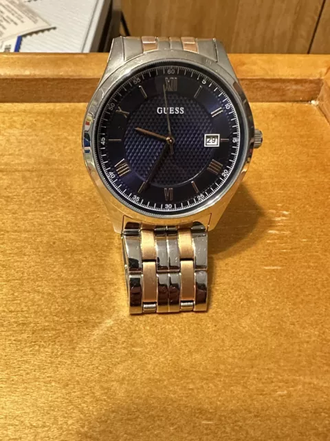 GUESS MENS WATCH W1218G1 STAINLESS STEEL BRACELET BLUE DIAL No Battery Or Case