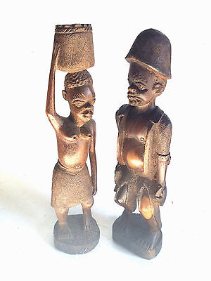 African Hand Carved Wooden Male & Female Couple Statue Figurine Tribal Decor Nos
