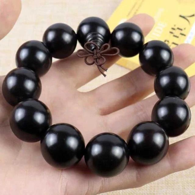20MM Natural Ebony Cuff Men Mala Buddha Lucky Bracelet National Style Souvenir