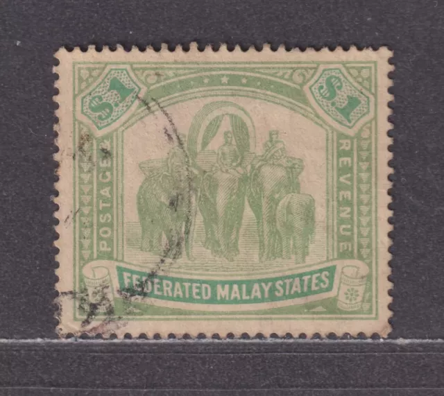 Malaya Federated States SG 48 Scott 34 Used 1907 $1 Elephants SCV $57.50