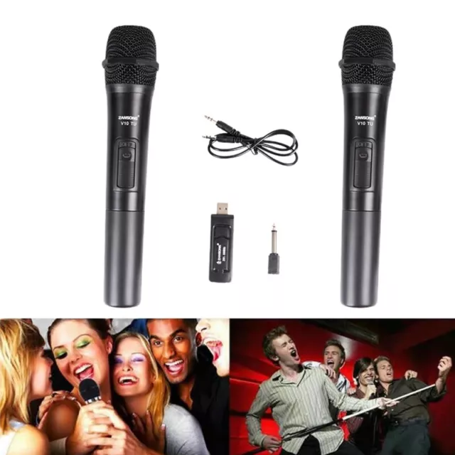 2x Wireless Microphone Professional Dual VHF Cordless Dynamic Karaoke Mic System
