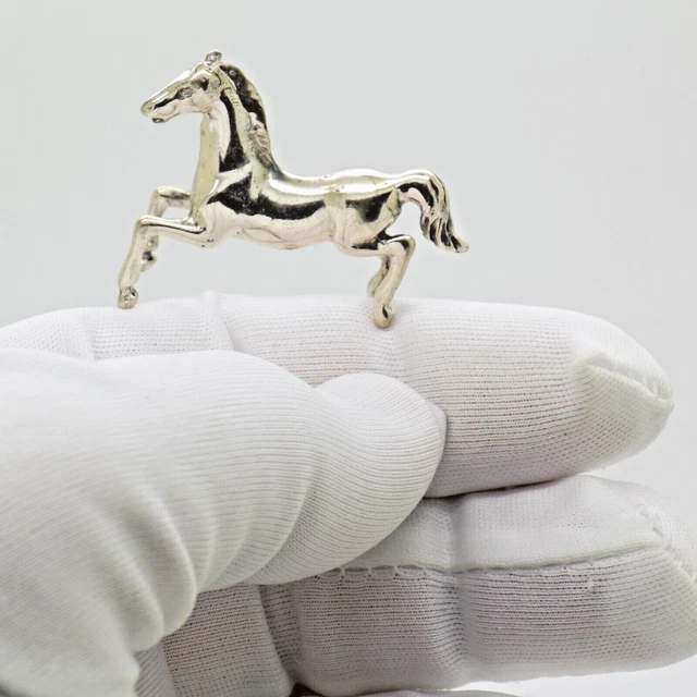 Vintage IN Argento Massiccio Italiano Fatto a Mano con Cavallo Miniatura Marcati