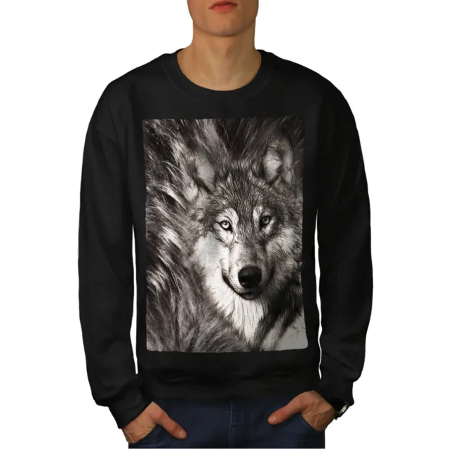 Wellcoda Lonely Wolf Face Mens Sweatshirt, Wild Casual Pullover Jumper