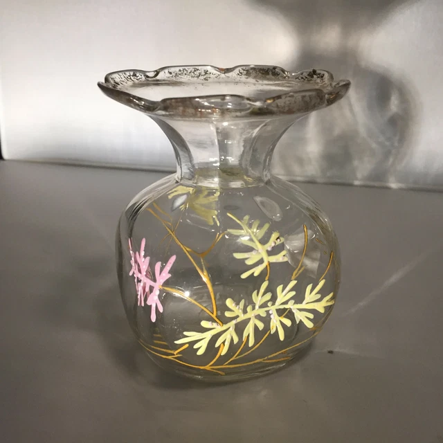 Victorian Hand-Painted Glass Vase with Enamel Decoration and Gilding