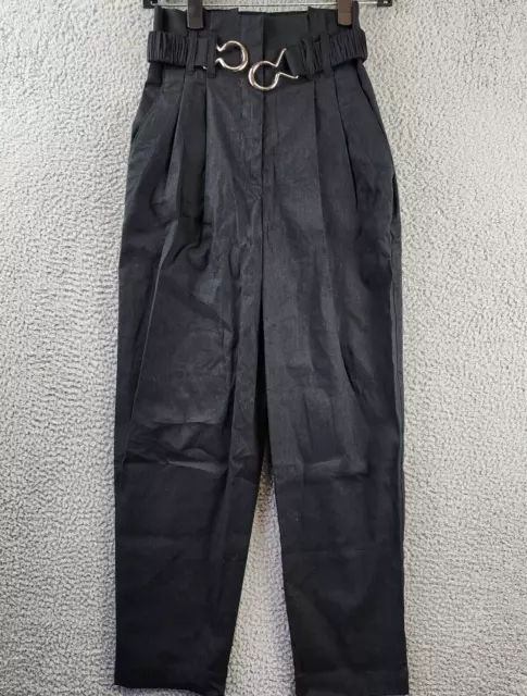 Derek Lam 10 Crosby Atto Linen Paperbag Waist Pants Women's 2 Black Zip Fly~ 2