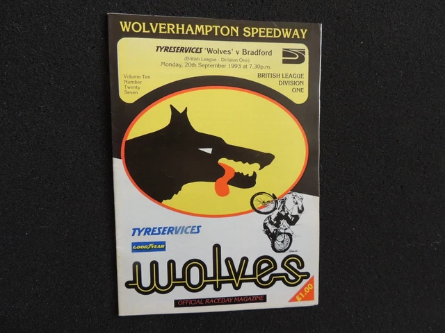 Wolverhampton Speedway v Bradford 20th September 1993  Programme, Du