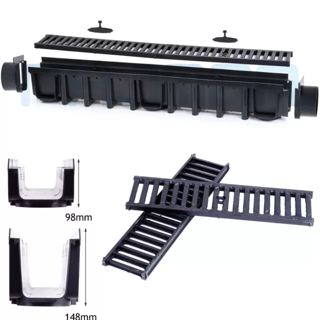 Entwässerungsrinne Gußrost Belastungsklasse B-125 12t Tiefe 98mm-148mm 1-10m SET