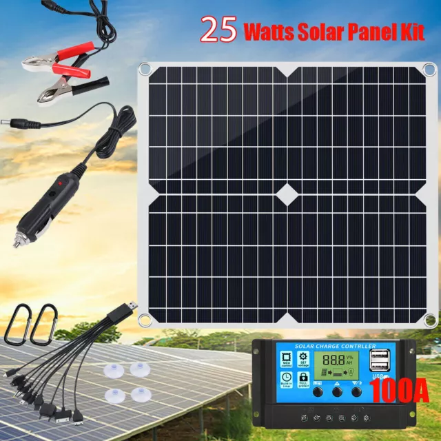 25W Solarpanel Solarmodul 100A Regler Kit USB-Ladegerät Für Wohnwagen / Camping