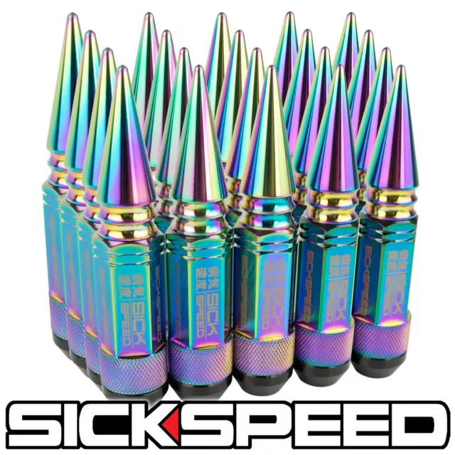 Sickspeed 20Pc Neo Chrome Spiked Aluminum Extended 108Mm 3Pc Lug Nut 12X1.25 L12