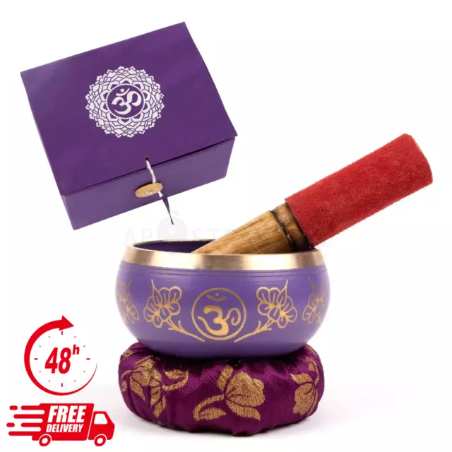 Chakra Singing Bowl Tibetan Purple Crown Gift Boxed 11CM Meditation Yoga Reiki