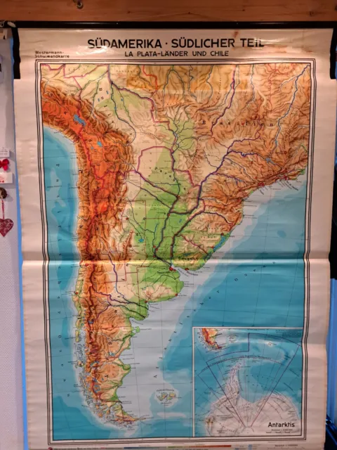 Alte, große Schullandkarte - Südamerika - Südlicher Teil mit Antarktis