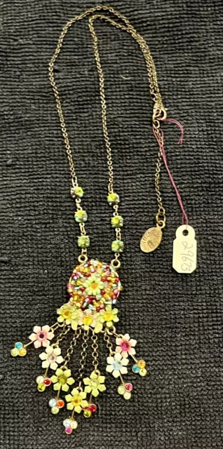 Michal Negrin Necklace Floral Colorful Enamel & Swarovski Crystal  New Not Worn