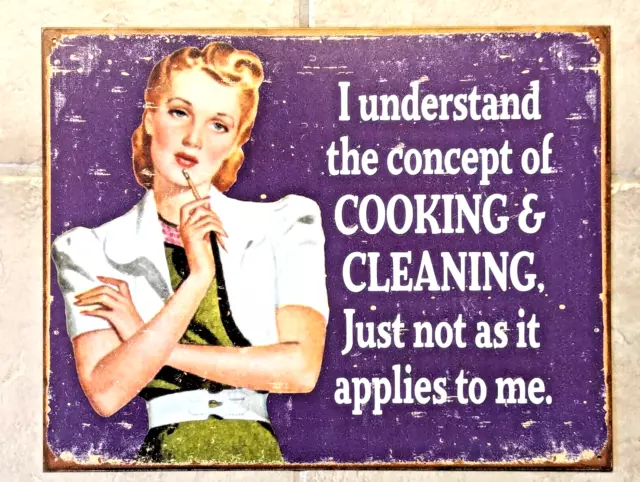 Cooking and Cleaning Retro Tin Sign 12.5 x 16-inch Rustic Vintage Style Decor