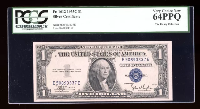 DBR 1935-C $1 Silver Fr. 1612 EE Block PCGS 64 PPQ Serial E50893337E