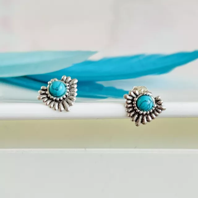 Boho Ohrringe türkis blau 925 silber ethno Ohrstecker klein Indianer Schmuck 2