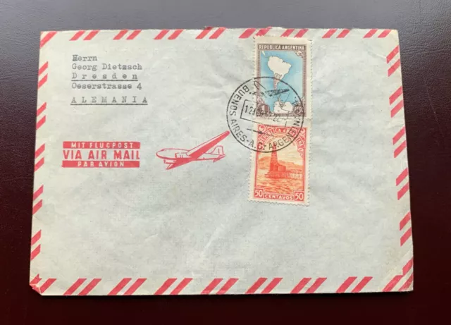 Argentina 1952 Buenos Aires - used airmail cover to Dresden Germany