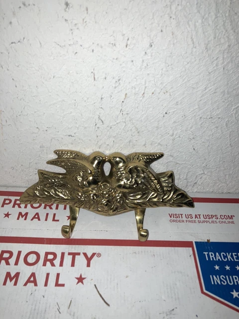 Brass Birds Wall 2 Hooks Hangers Holder Hanging Coat Towel Clothes 8”x3”